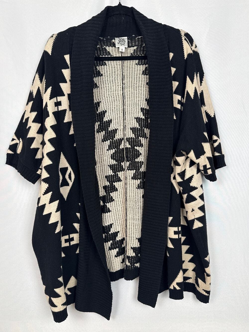 Ivy Jane Womens Aztec Southwestern Open Cardigan Size S Black Cream Boho Western